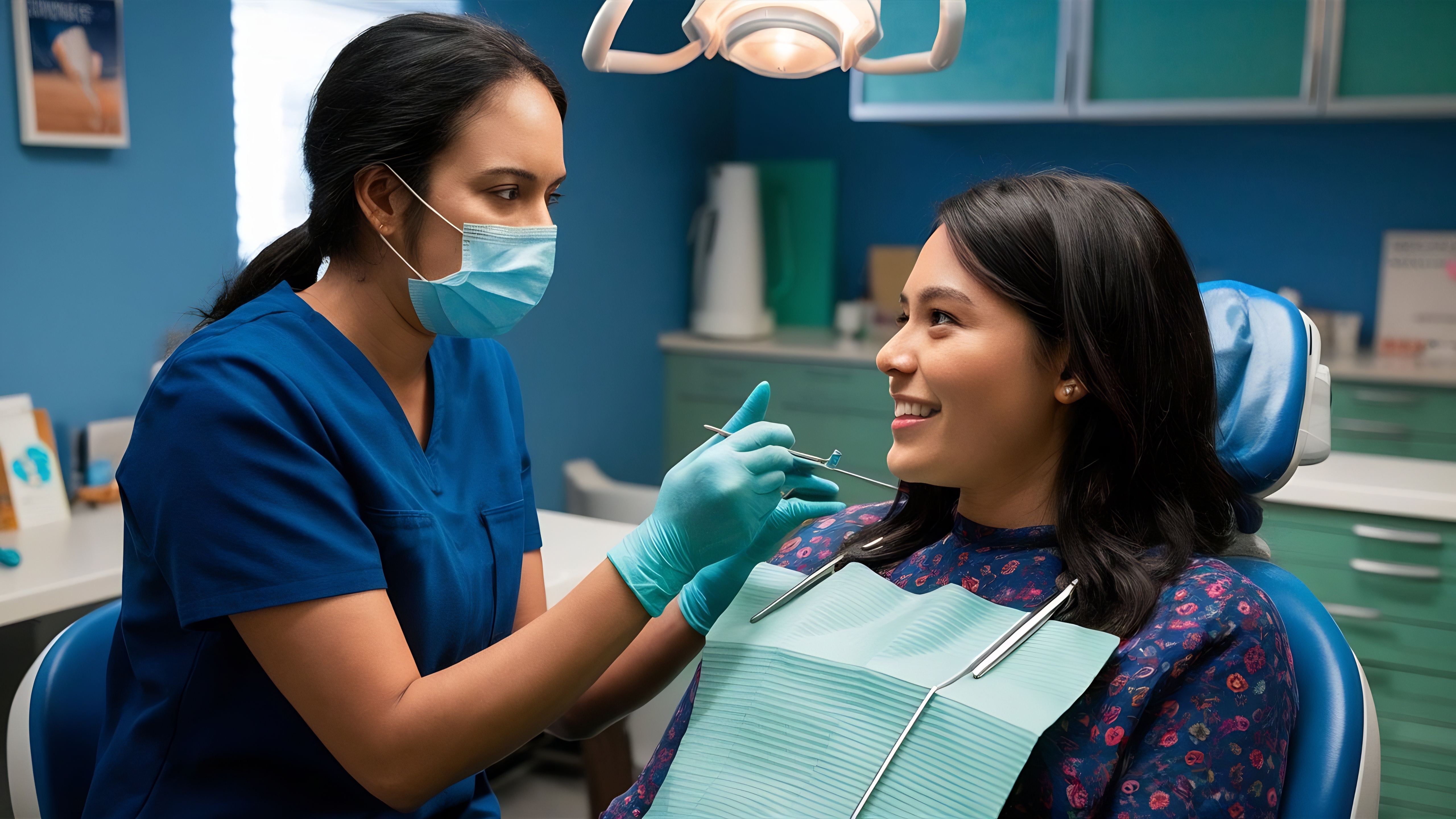 Dentist examining patient in Dallas